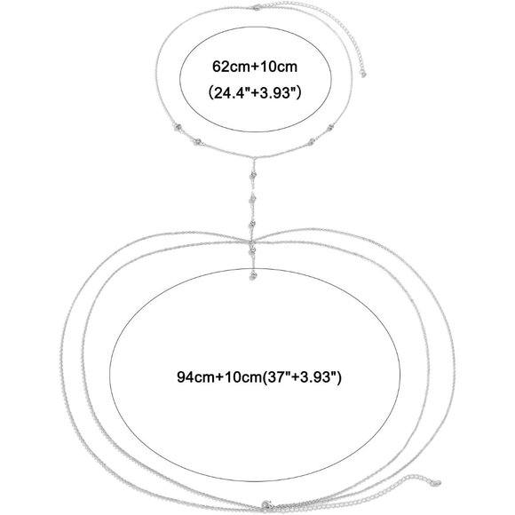 Women's 9 Diamonds(Silver3) Gold Plated Layered Rhinestone Crossover Body Chains - Picture 7 of 7